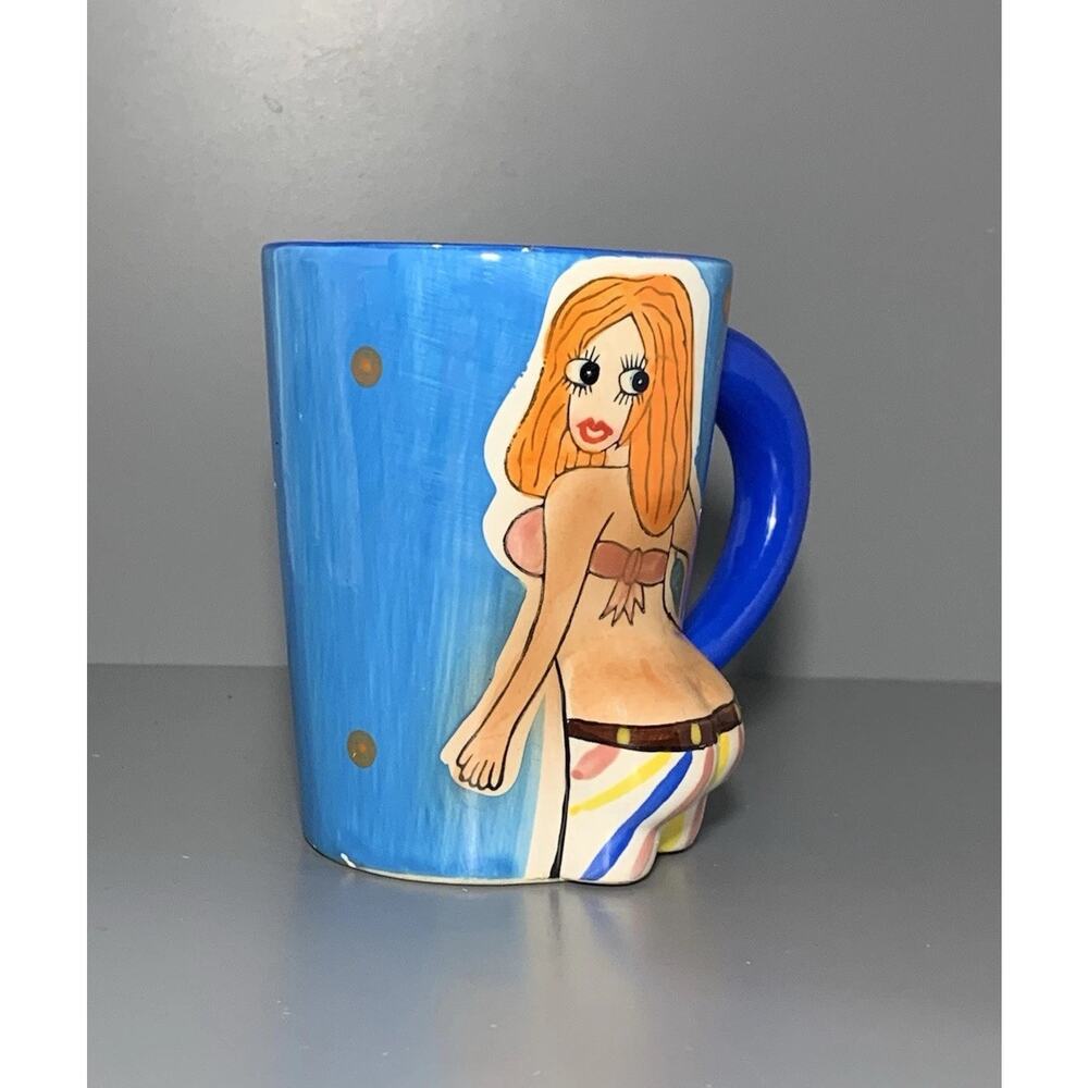 Lolly Lu 3D Blue Big Booty Mug Redhead Girl Adult Humor 4.25” Tall